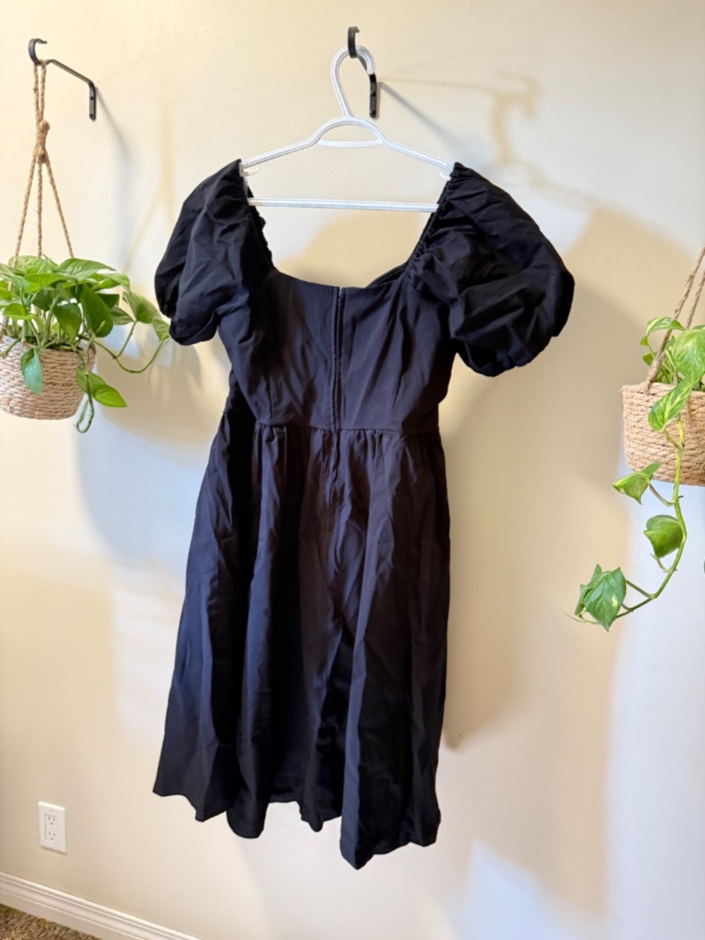 Unique Vintage Black Sweetheart Puff Sleeve Swing Dress - XL/14-16 - Picture 5 of 5